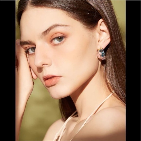 18K GP Blue Zirconia Hoops - Picture 1 of 9